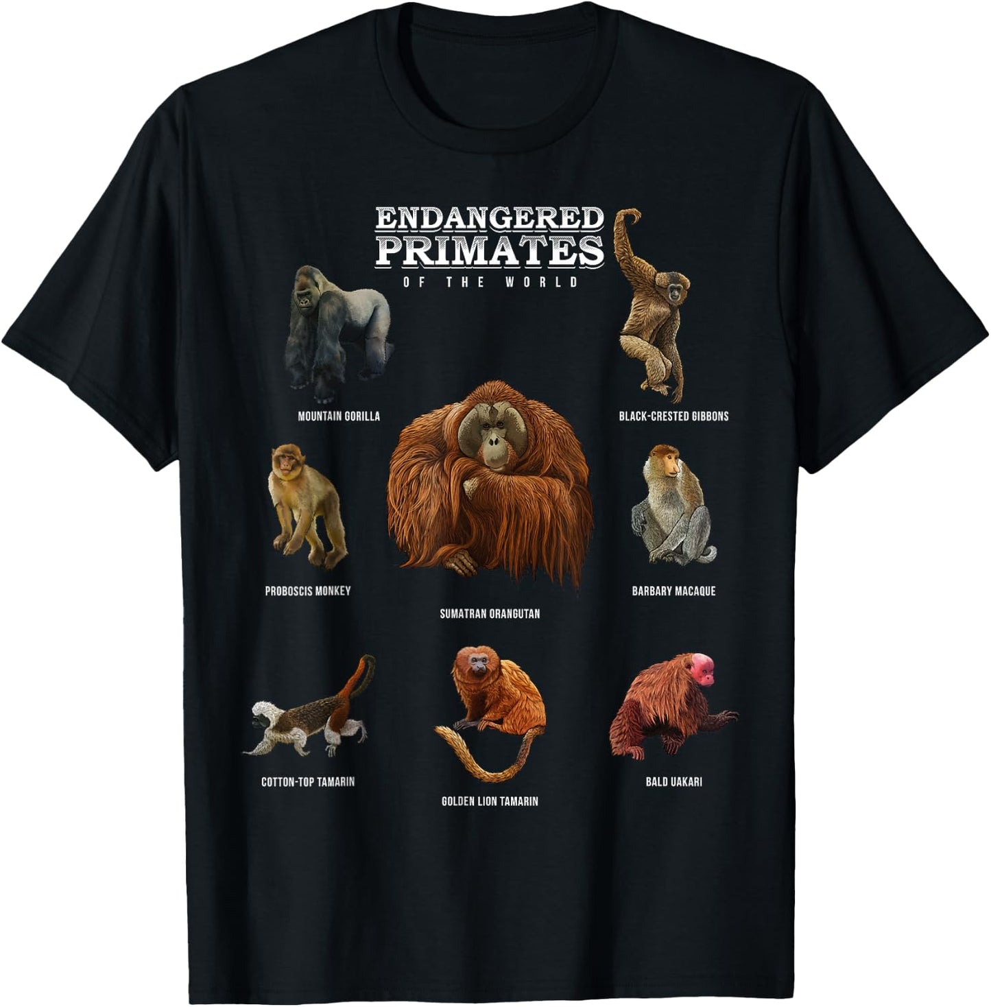 Endangered Primates of the World Shirt Wildlife Zoology Wild T-Shirt - T-Shirt | Black