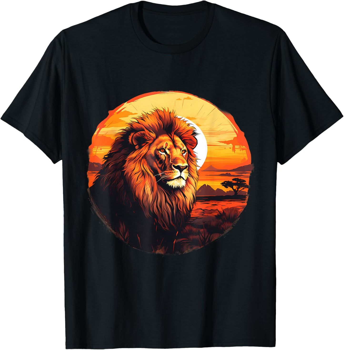 Lion Nature Wildlife African Animal Lovers Savanna Sunset T-Shirt - T-Shirt | Black