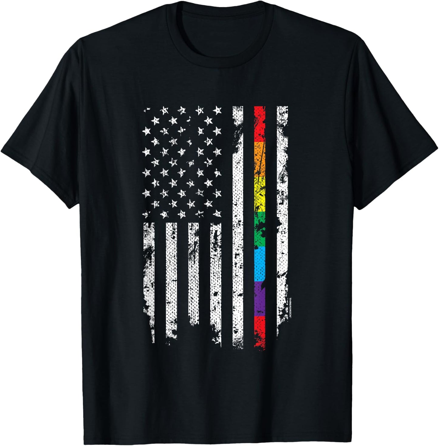 Gay Pride Thin Rainbow Line American Flag T-Shirt - T-Shirt | Black