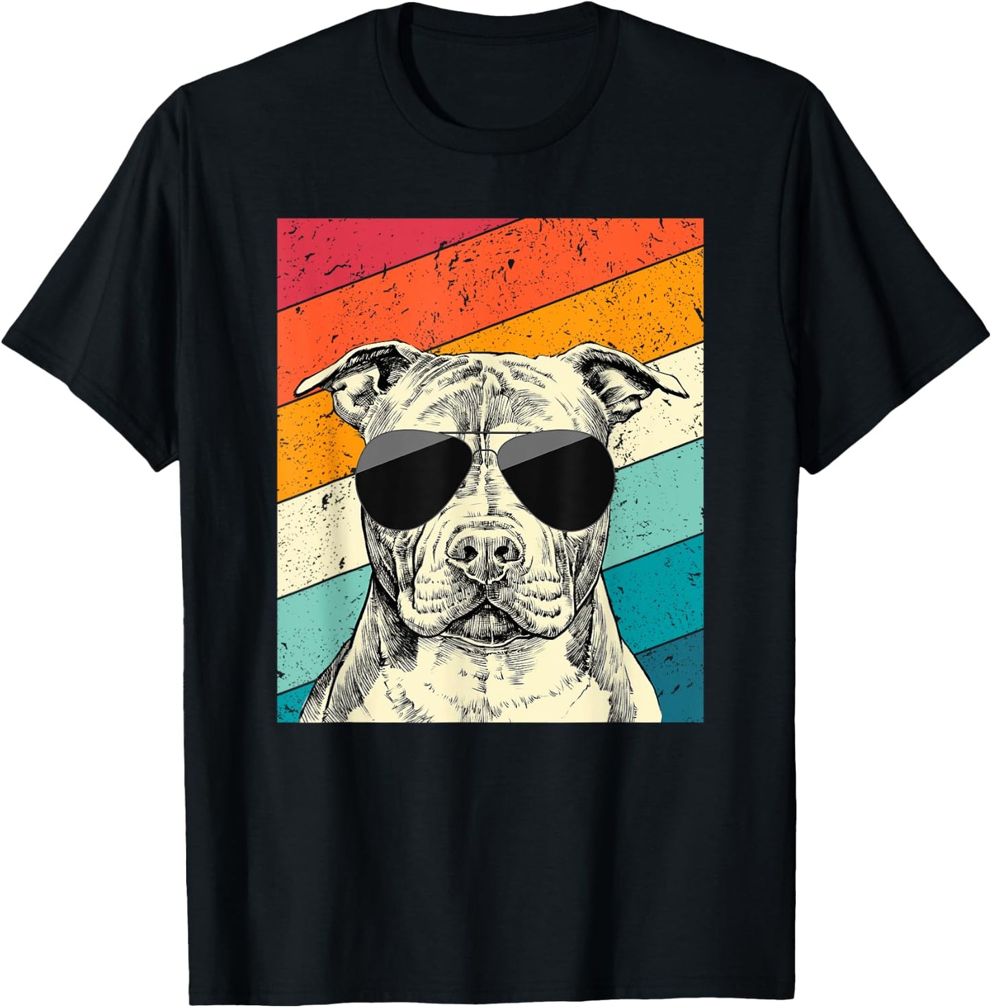 Retro Vintage Pit Bull with Sunglasses Pittie Dog Lovers T-Shirt - T-Shirt | Black