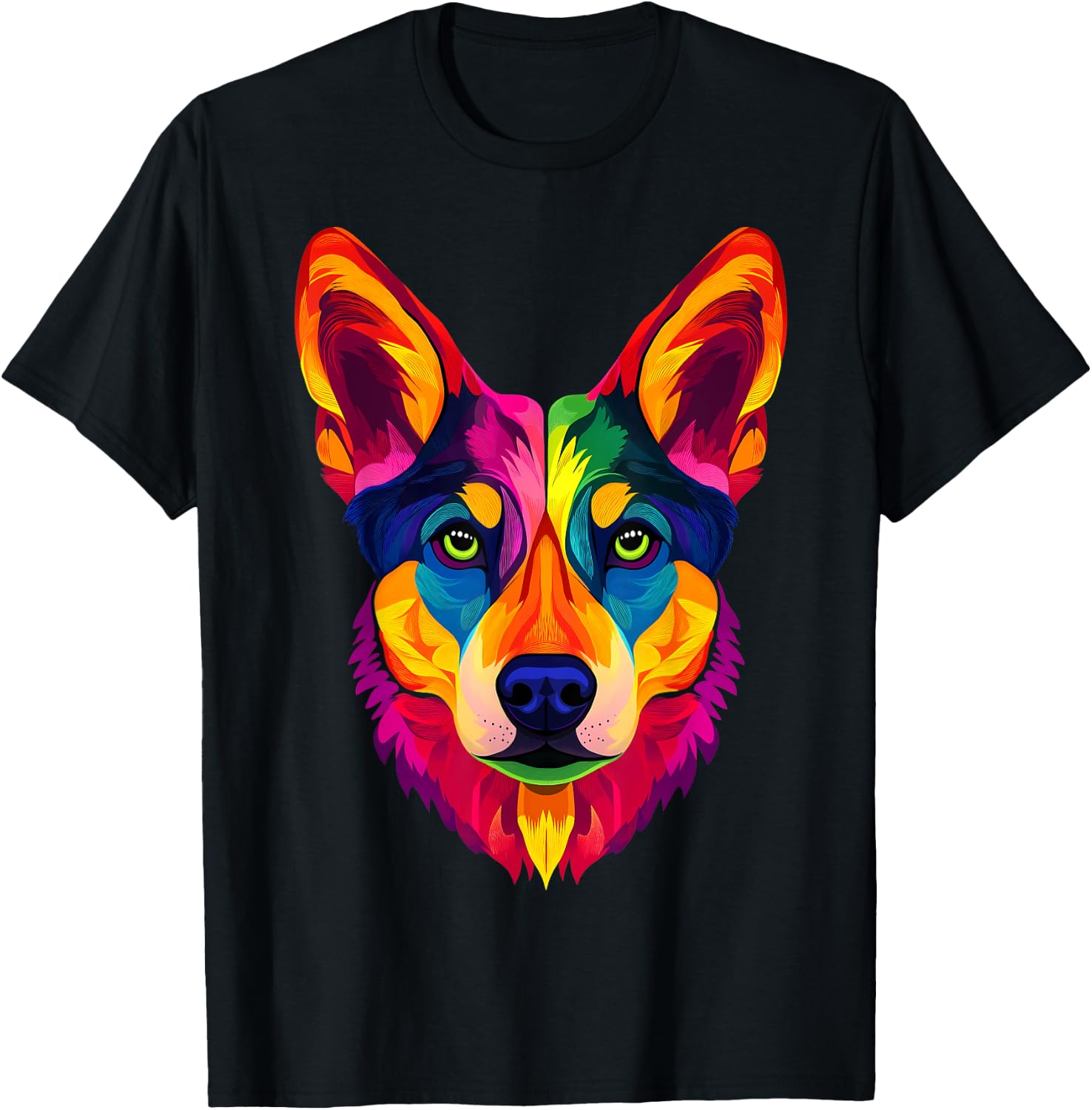 Colorful Dingo Face Ancient Australian Dog Wild Animal Black T-Shirt - T-Shirt | Black