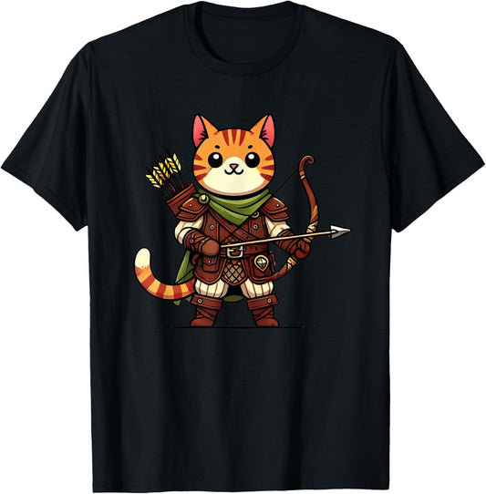 Medieval Ranger Cat Men Women T-Shirt - T-Shirt | Black