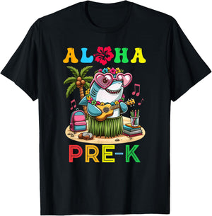 Aloha Pre K Shark Hawaii Back to School Kids Girl T-Shirt - T-Shirt | Black