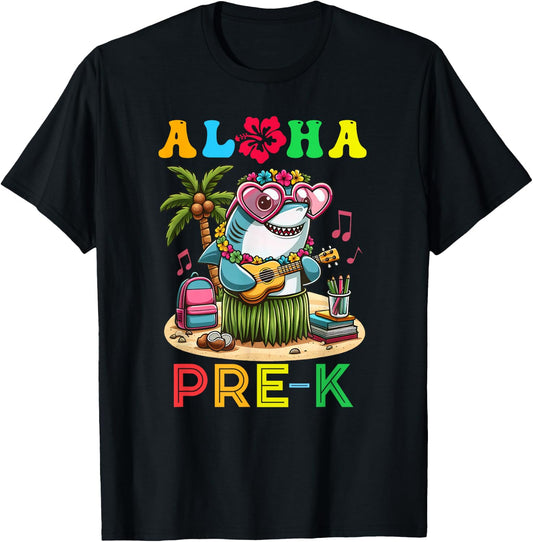Aloha Pre K Shark Hawaii Back to School Kids Girl T-Shirt - T-Shirt | Black