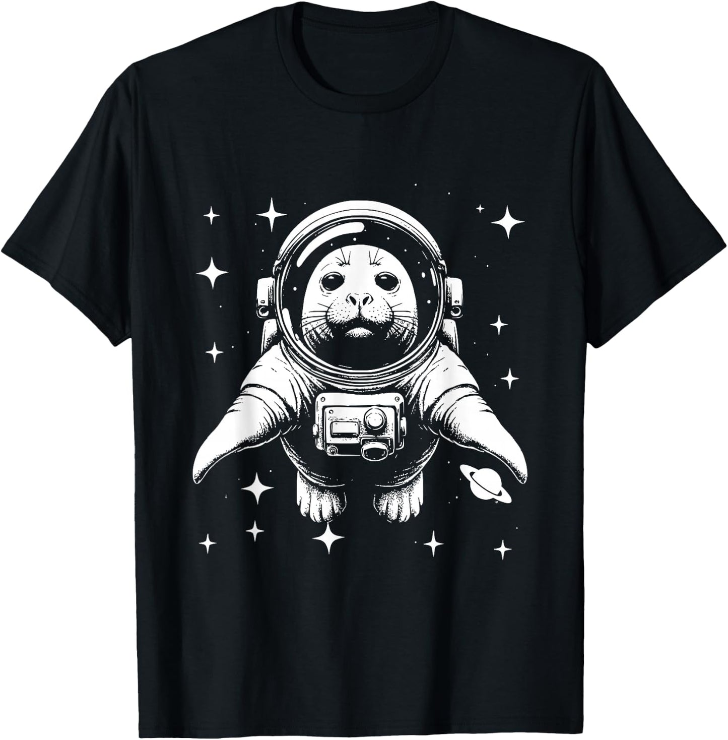 Elephant Seal Dad Mom Space - Astronaut Elephant Seal T-Shirt - T-Shirt | Black