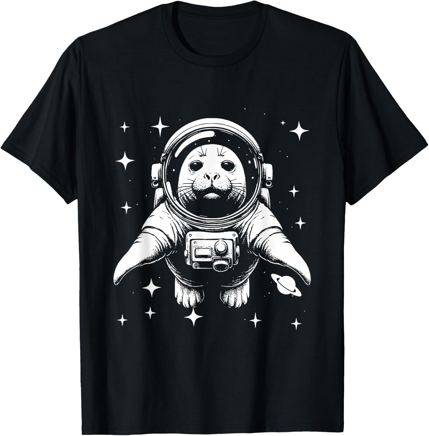 Elephant Seal Dad Mom Space - Astronaut Elephant Seal T-Shirt - T-Shirt | Black