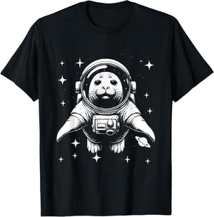 Elephant Seal Dad Mom Space - Astronaut Elephant Seal T-Shirt - T-Shirt | Black