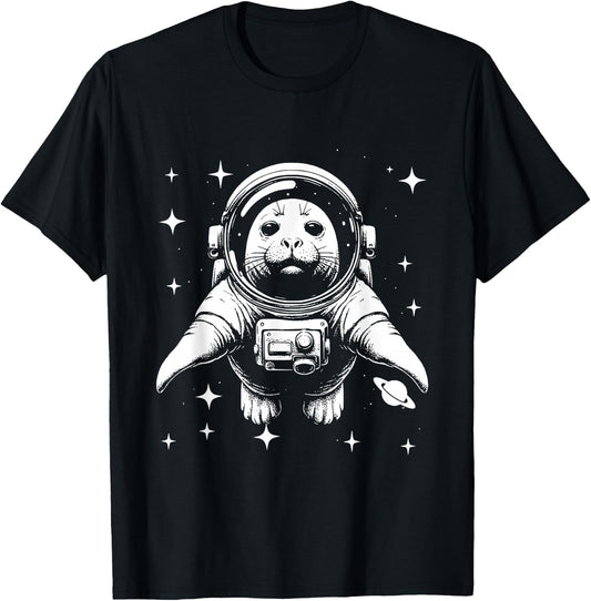 Elephant Seal Dad Mom Space - Astronaut Elephant Seal T-Shirt - T-Shirt | Black