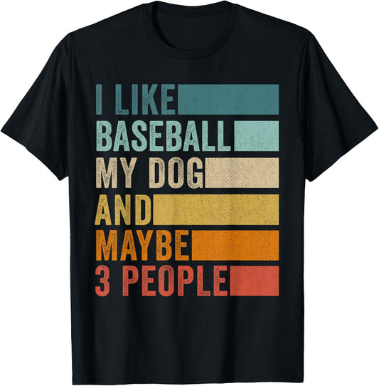 I Like Baseball My Dog And Maybe 3 People Vintage Retro Women T-Shirt - T-Shirt | Black