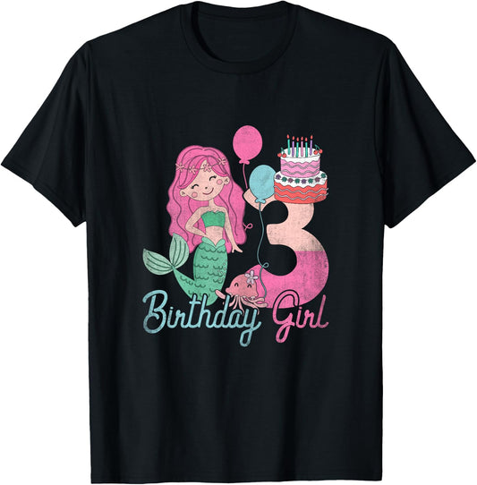 3 Years Old Birthday Girl Gifts Mermaid 3rd Birthday T-Shirt - T-Shirt | Black