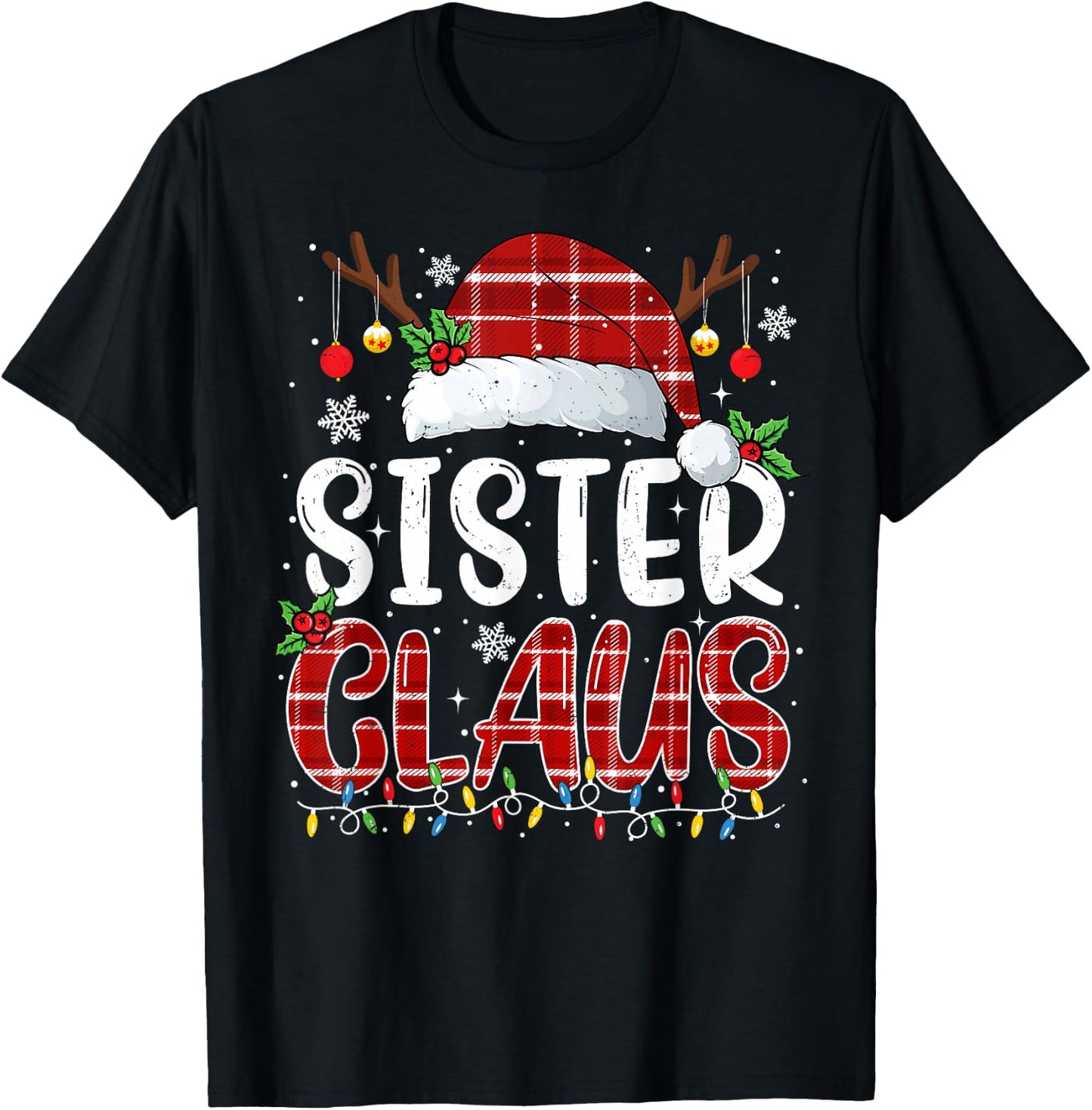 Sister Claus Christmas Lights Pajama Family Matching T-Shirt - T-Shirt | Black
