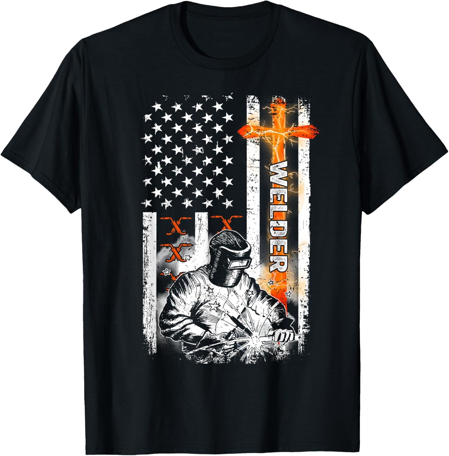 Welder American Flag Welding Fusing Material Funny Technical T-Shirt - T-Shirt | Black
