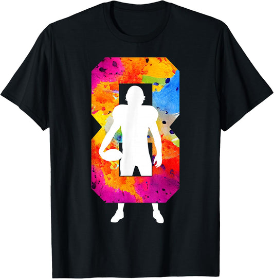 Number 8 Years Football 8th Birthday T-Shirt - T-Shirt | Black