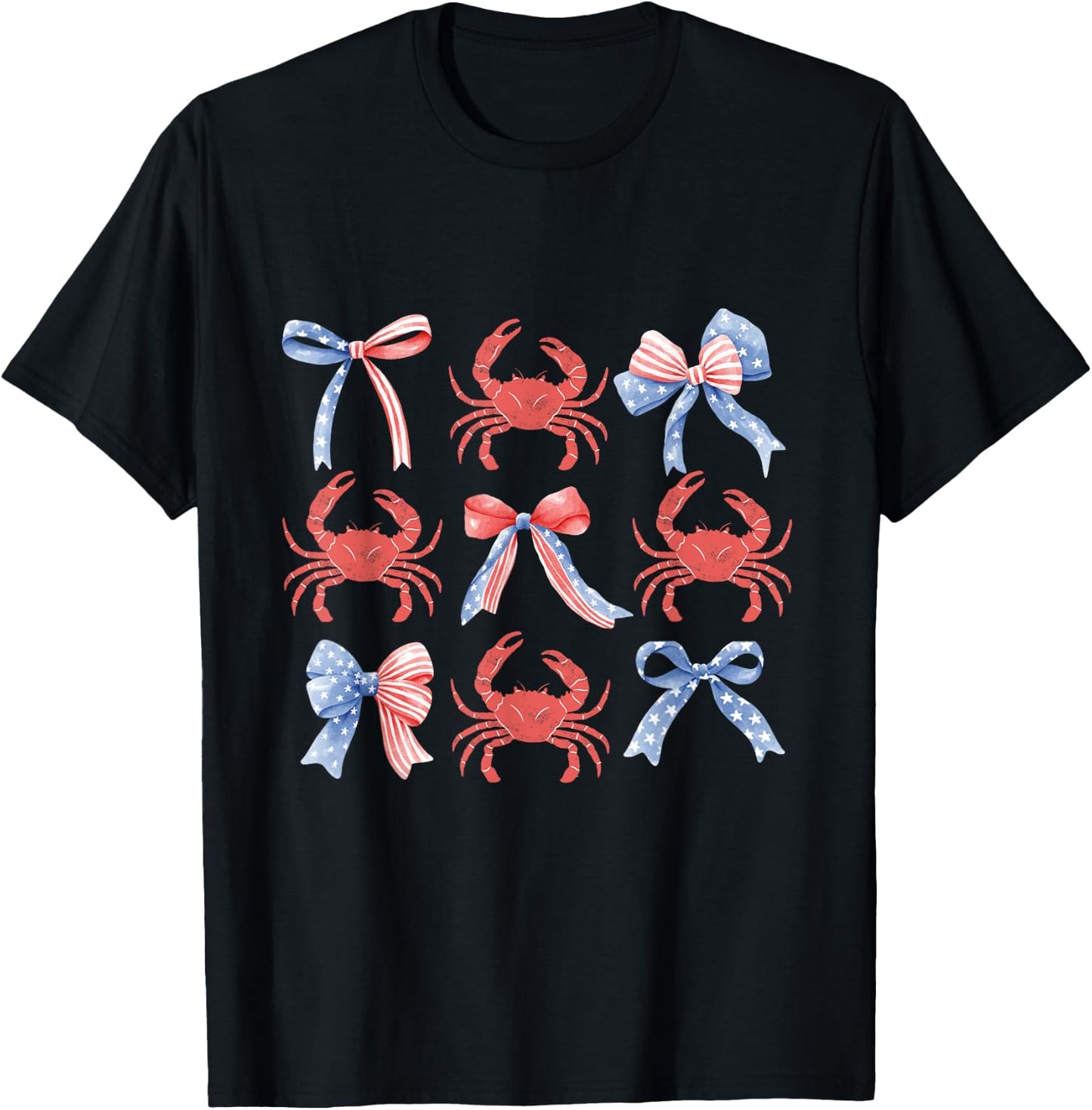 Pink Bows Cute Coquette Crab y2k Girl Aesthetic USA coastal T-Shirt - T-Shirt | Black