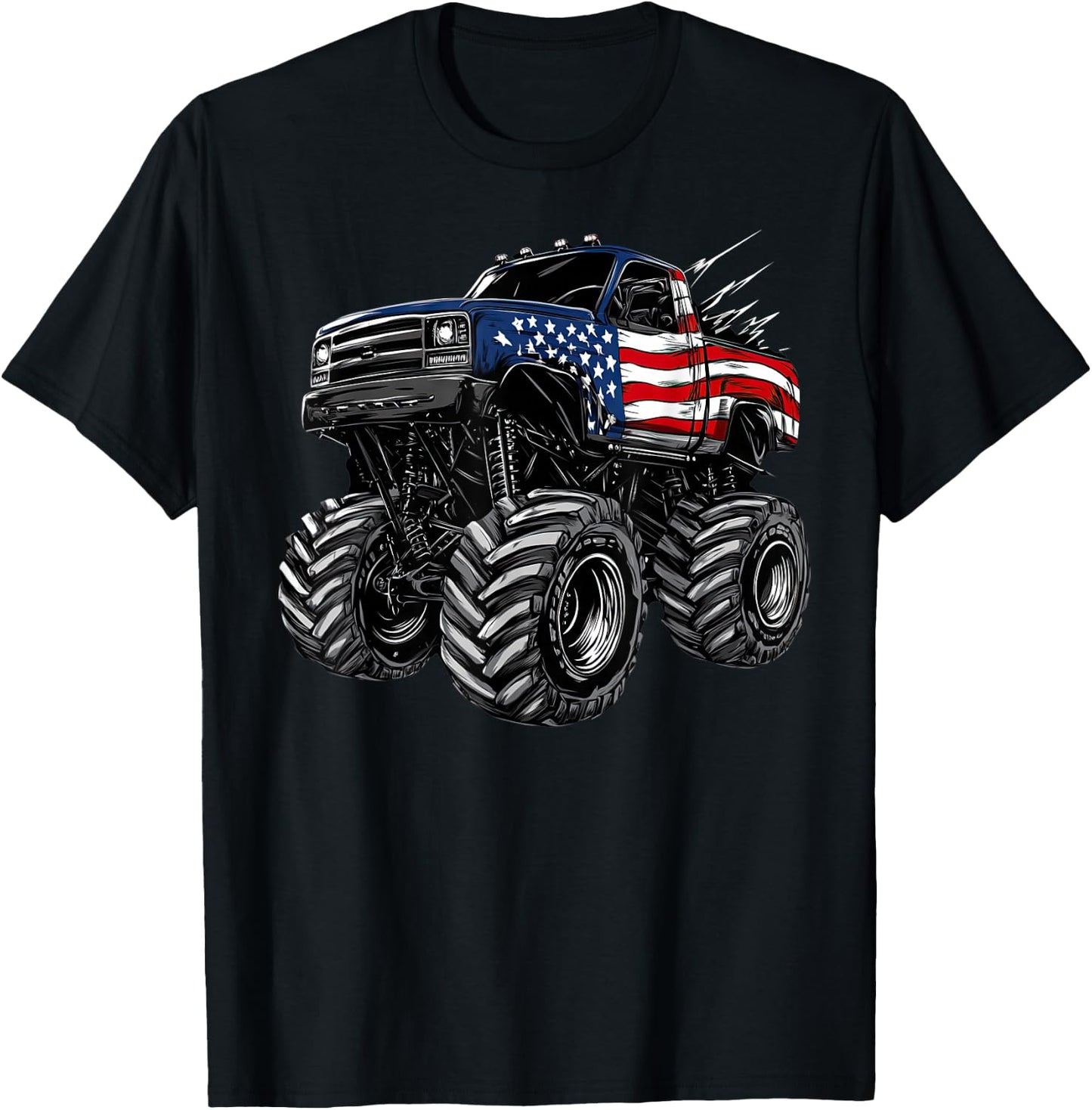 Monster Truck USA Flag American Patriotic design T-Shirt - T-Shirt | Black