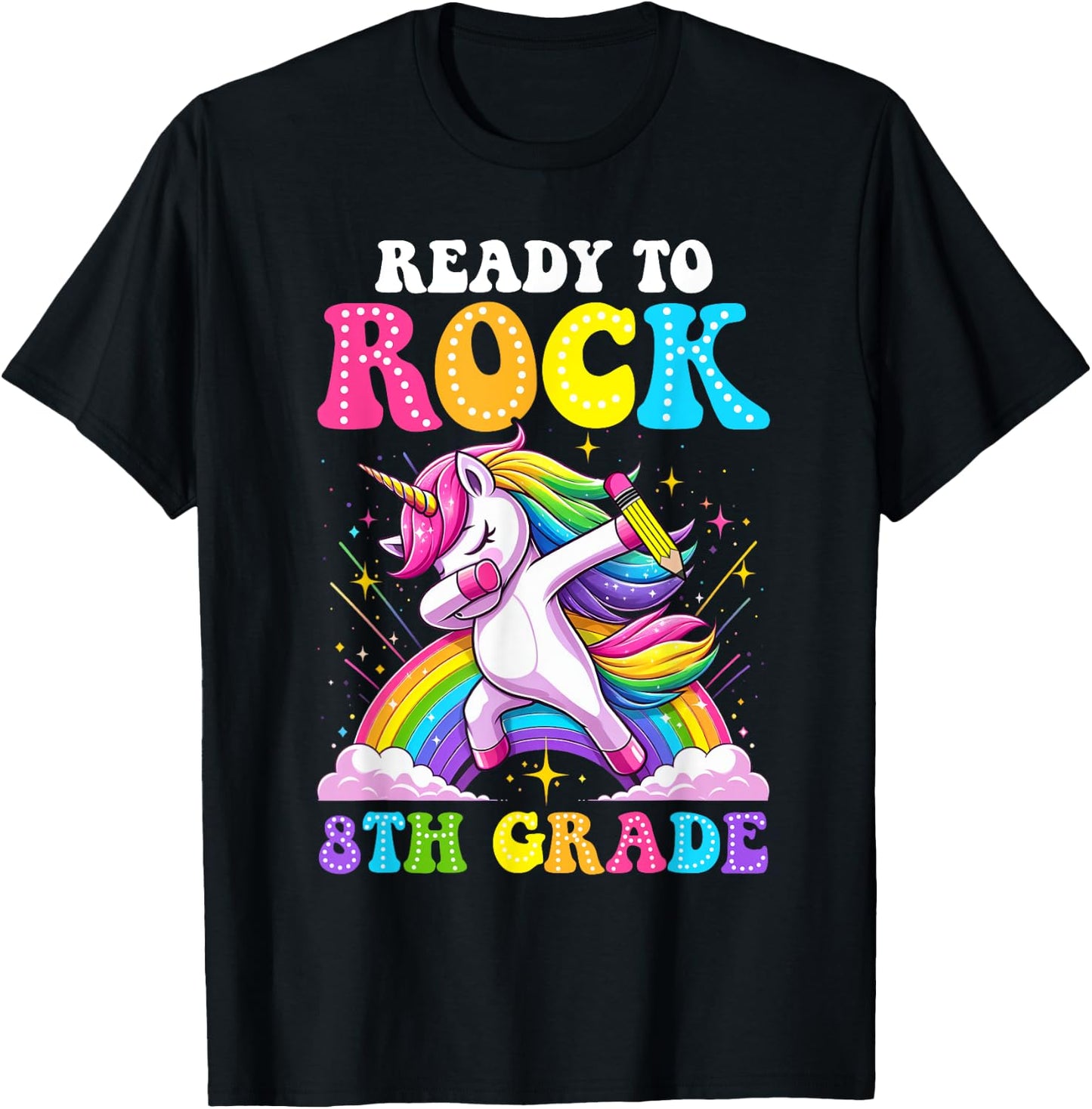 Ready To Rock 8th Grade Dabbing Unicorn Back To School Girls T-Shirt - T-Shirt | Black