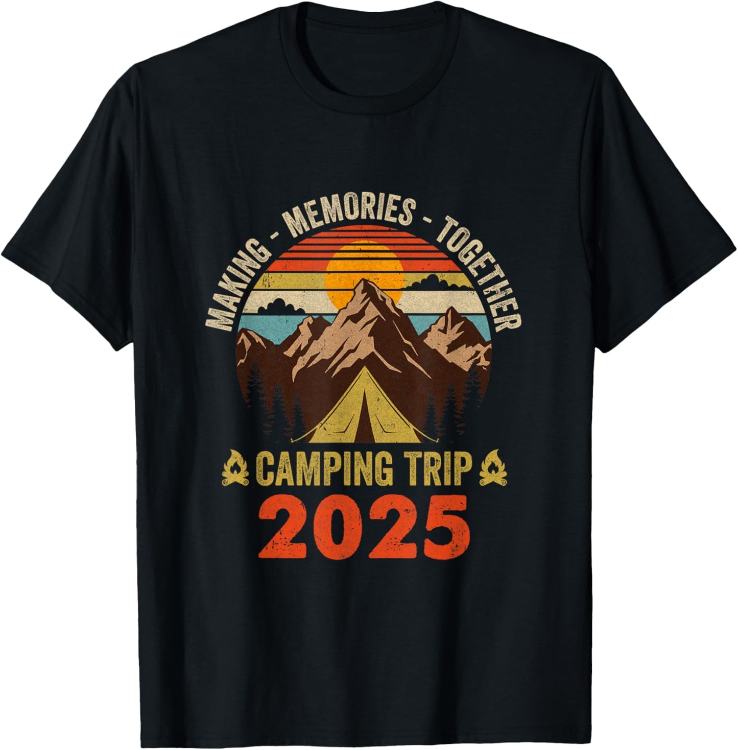 Vintage Camper Camp Family Camping Trip 2025 Matching Group T-Shirt - T-Shirt | Black