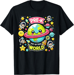 Pre-K Is out Of This World Space Planets Teacher T-Shirt - T-Shirt | Black