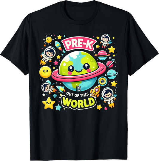 Pre-K Is out Of This World Space Planets Teacher T-Shirt - T-Shirt | Black
