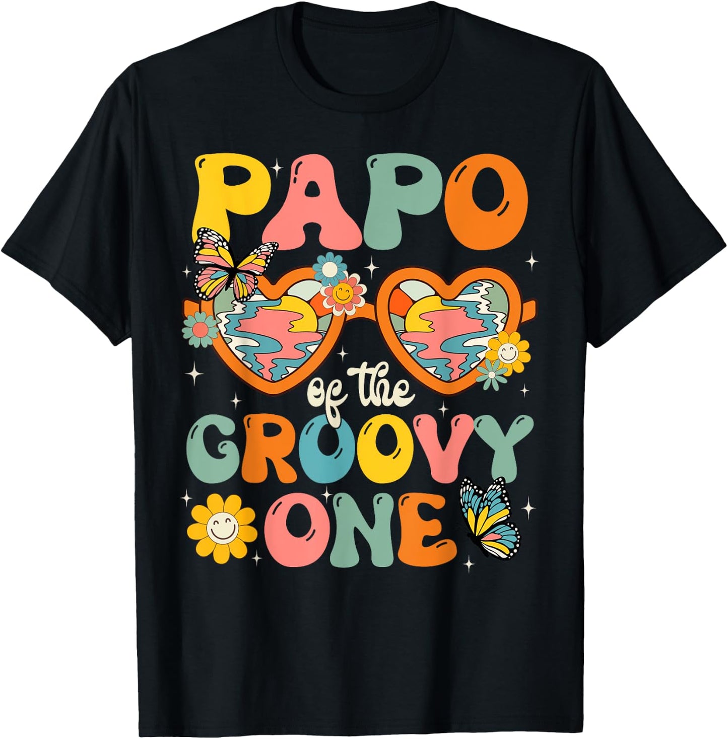 Papo of the Groovy One Glasses Birthday Party T-Shirt - T-Shirt | Black