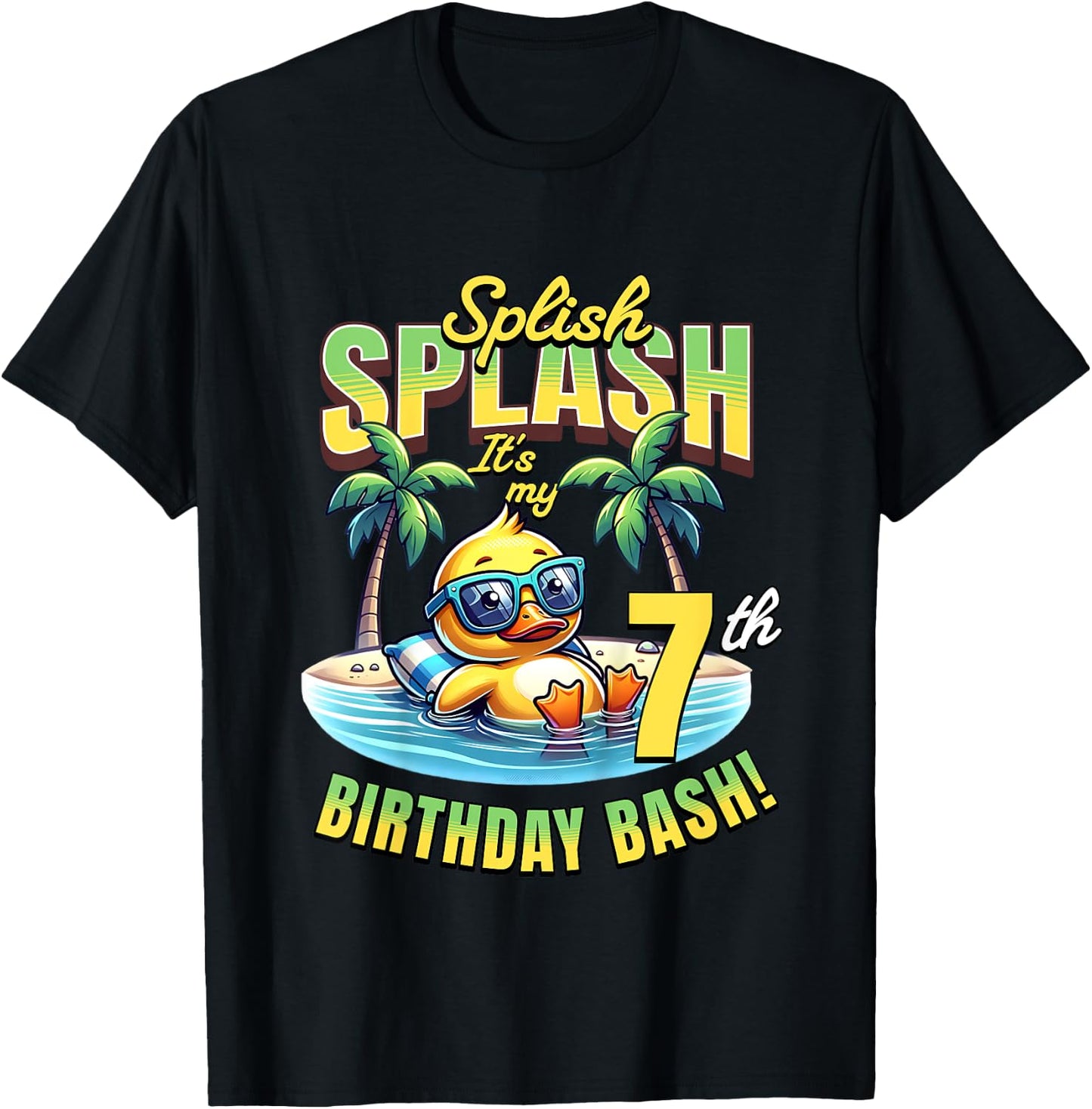 Kids Splish Splash 7th Birthday Bash Duck Beach Pool Party Kids T-Shirt - T-Shirt | Black