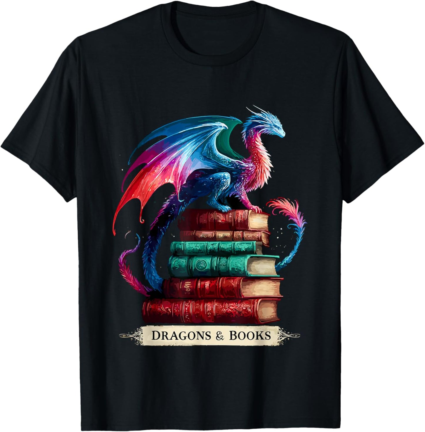 Dragons and Books Dragonworm Book lover Reading T-Shirt - T-Shirt | Black