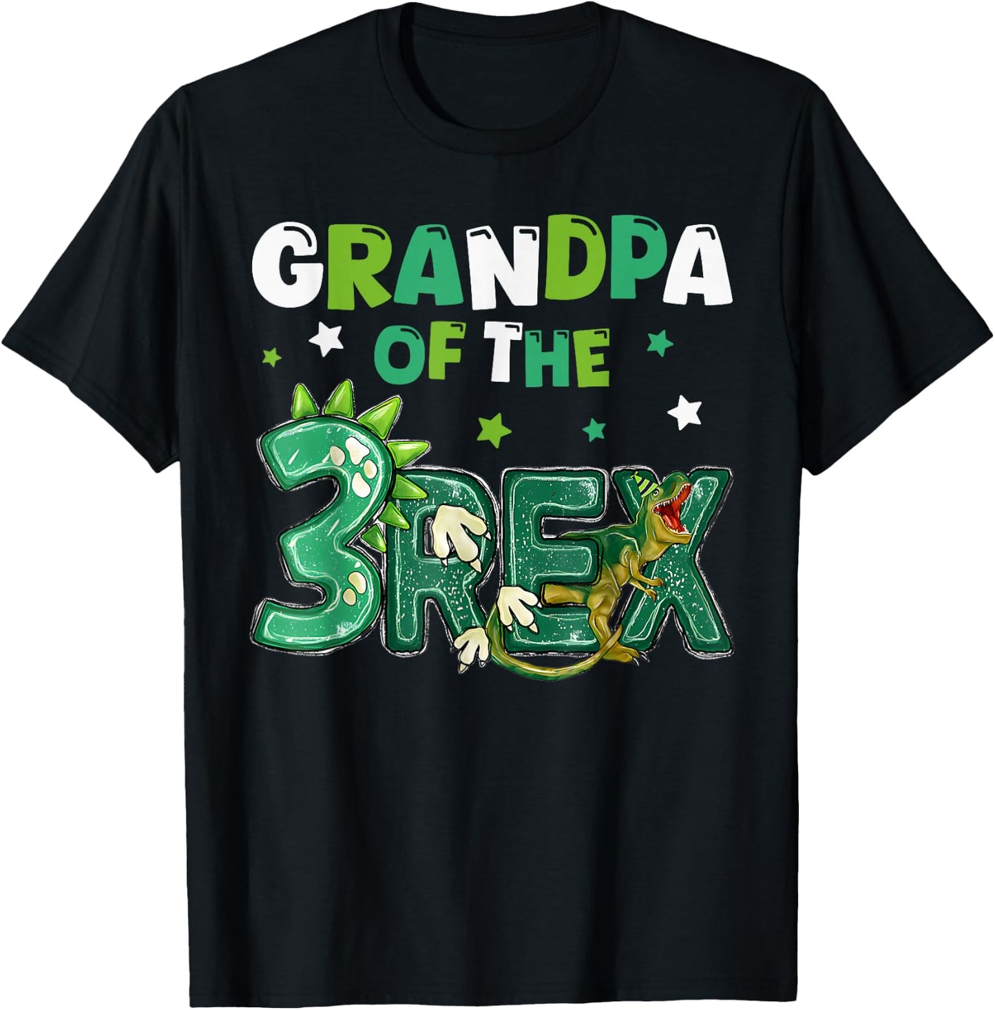 Grandpa of the Three Rex Birthday Dinosaur Family Matching T-Shirt - T-Shirt | Black