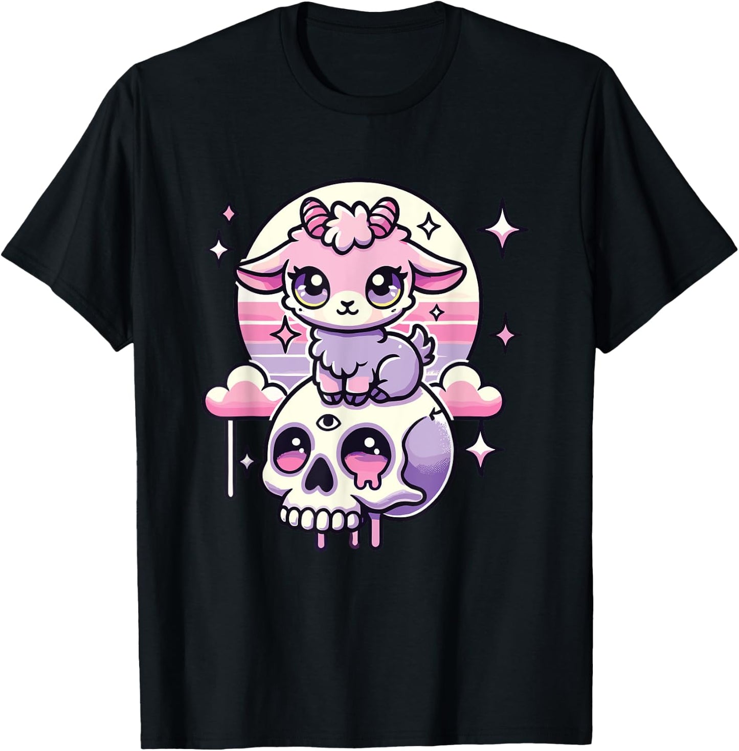 Kawaii Pastel Goth Cute Creepy Goat Bat Skeleton T-Shirt - T-Shirt | Black
