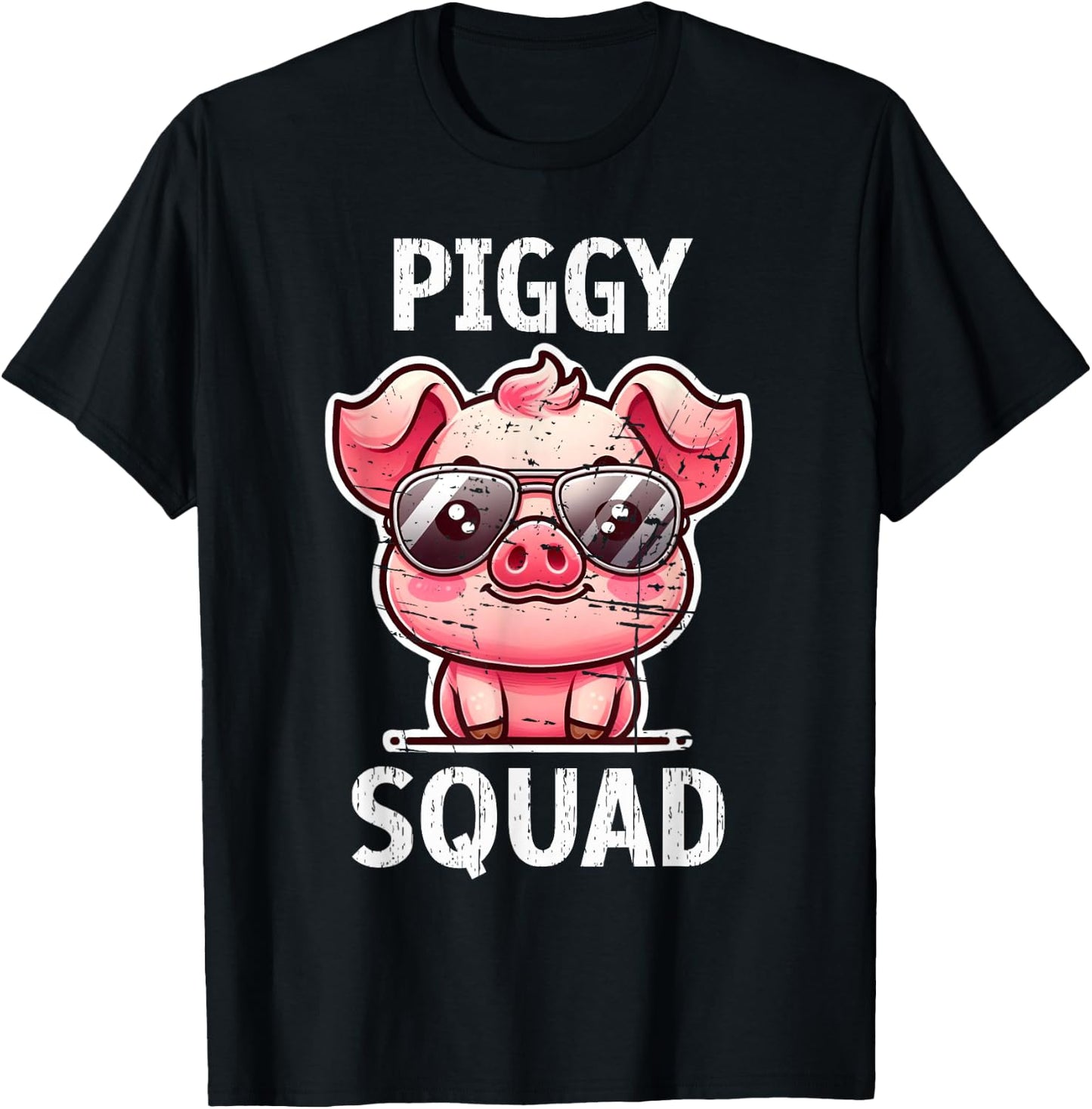 Funny Pig Wearing Sunglasses Piggy Squad Farm Farmer T-Shirt - T-Shirt | Black