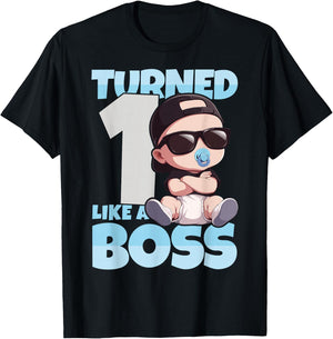 Baby 1st Birthday Boy Girl 1 Year Like a Boss Kids T-Shirt - T-Shirt | Black