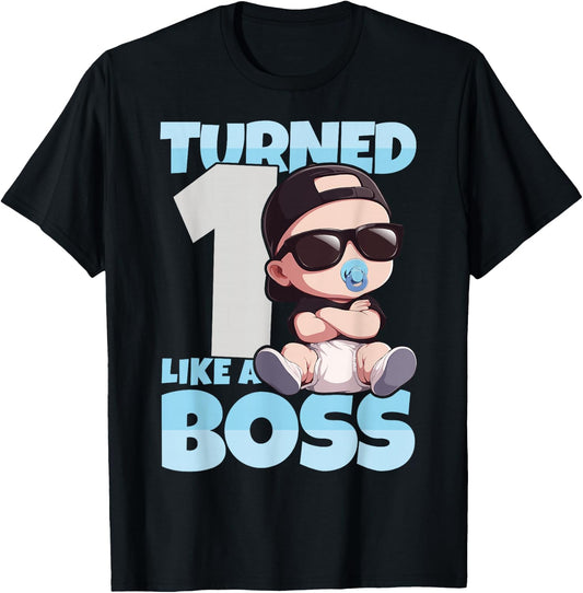 Baby 1st Birthday Boy Girl 1 Year Like a Boss Kids T-Shirt - T-Shirt | Black
