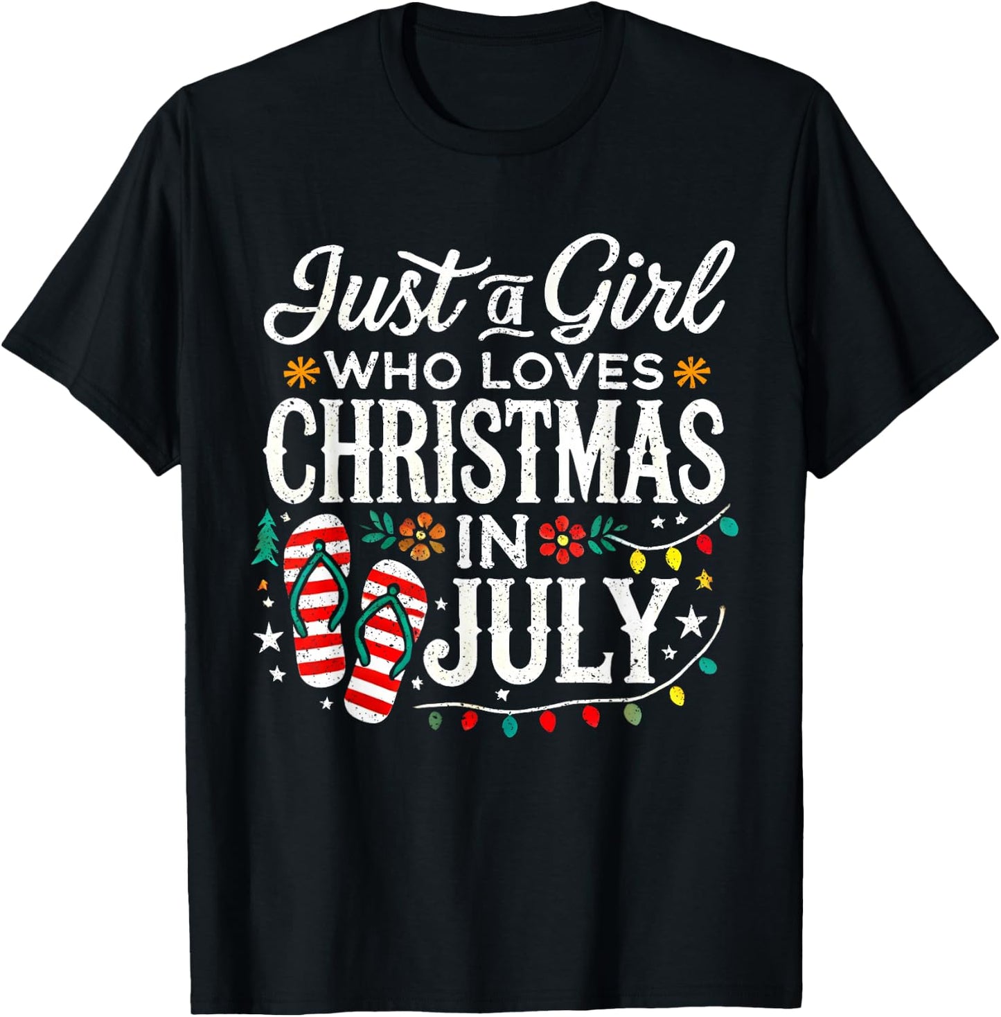 Christmas in July Shirt Girls Funny Summer Beach Vacation T-Shirt - T-Shirt | Black