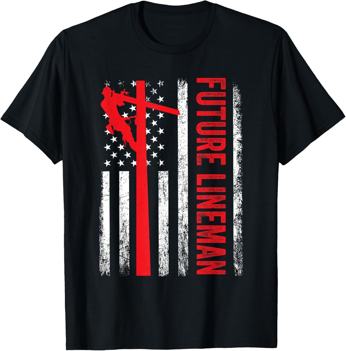 Vintage Future Lineman Electric Cable American Flag T-Shirt - T-Shirt | Black