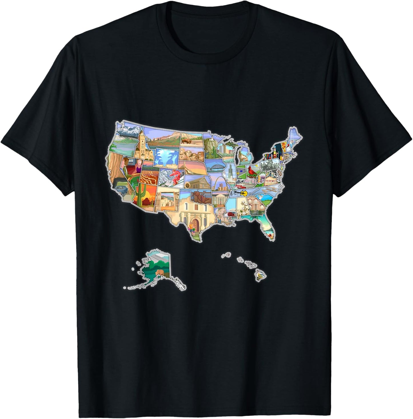 Illustrated pictorial map of United States, USA tourist map T-Shirt - T-Shirt | Black