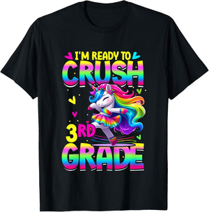 I'm Ready To Crush 3rd Grade Back To School Dancing Unicorn T-Shirt - T-Shirt | Black