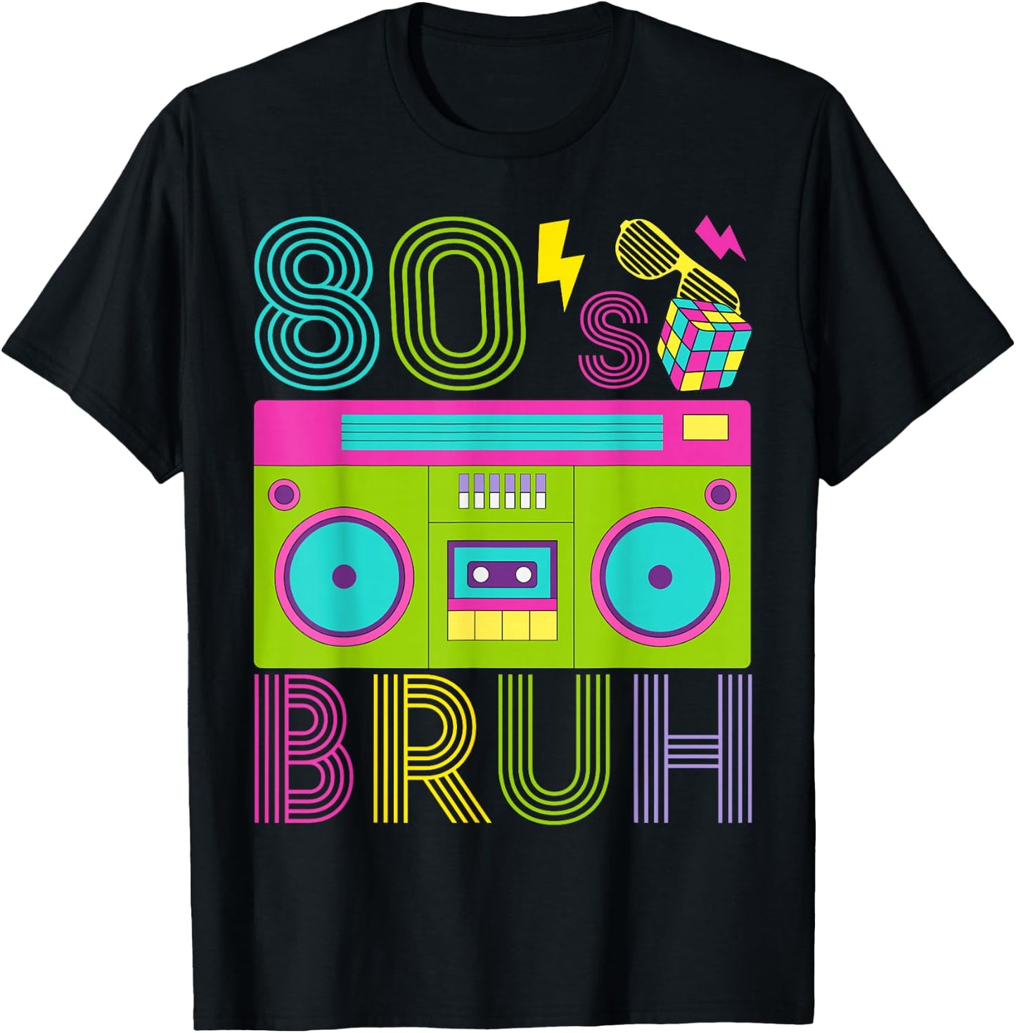 Retro 80s Bruh Outfits for Boys 1980s Party Outfit Eighties T-Shirt - T-Shirt | Black