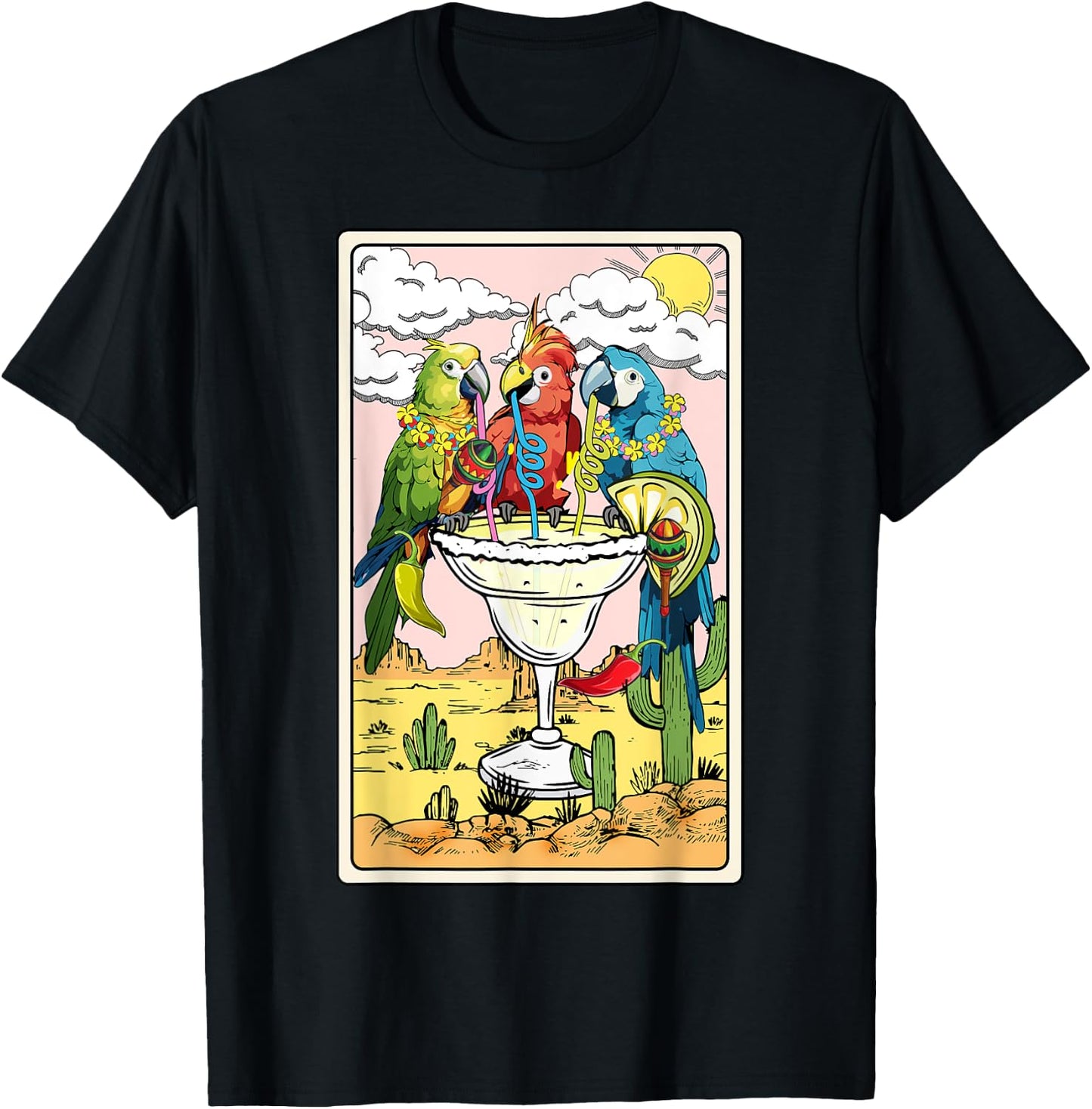 Parrots Drinking Margarita On Summer Funny parrot Lovers T-Shirt - T-Shirt | Black