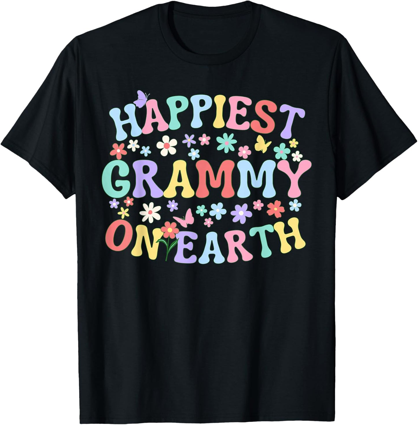 Happiest Grammy On Earth Family Trip Squad Groovy Grandma T-Shirt - T-Shirt | Black