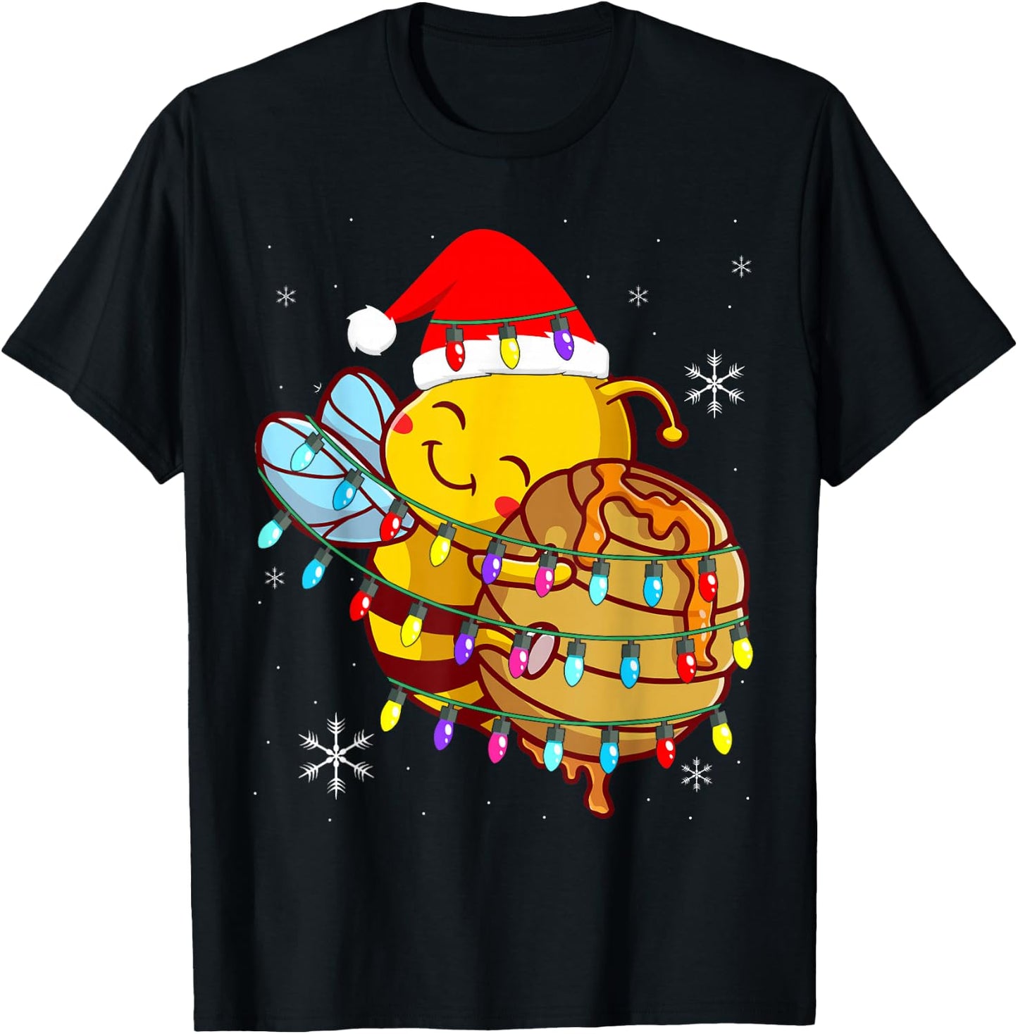 Christmas Honey Bee String Lights For Beekeeper & Bee Lover T-Shirt - T-Shirt | Black