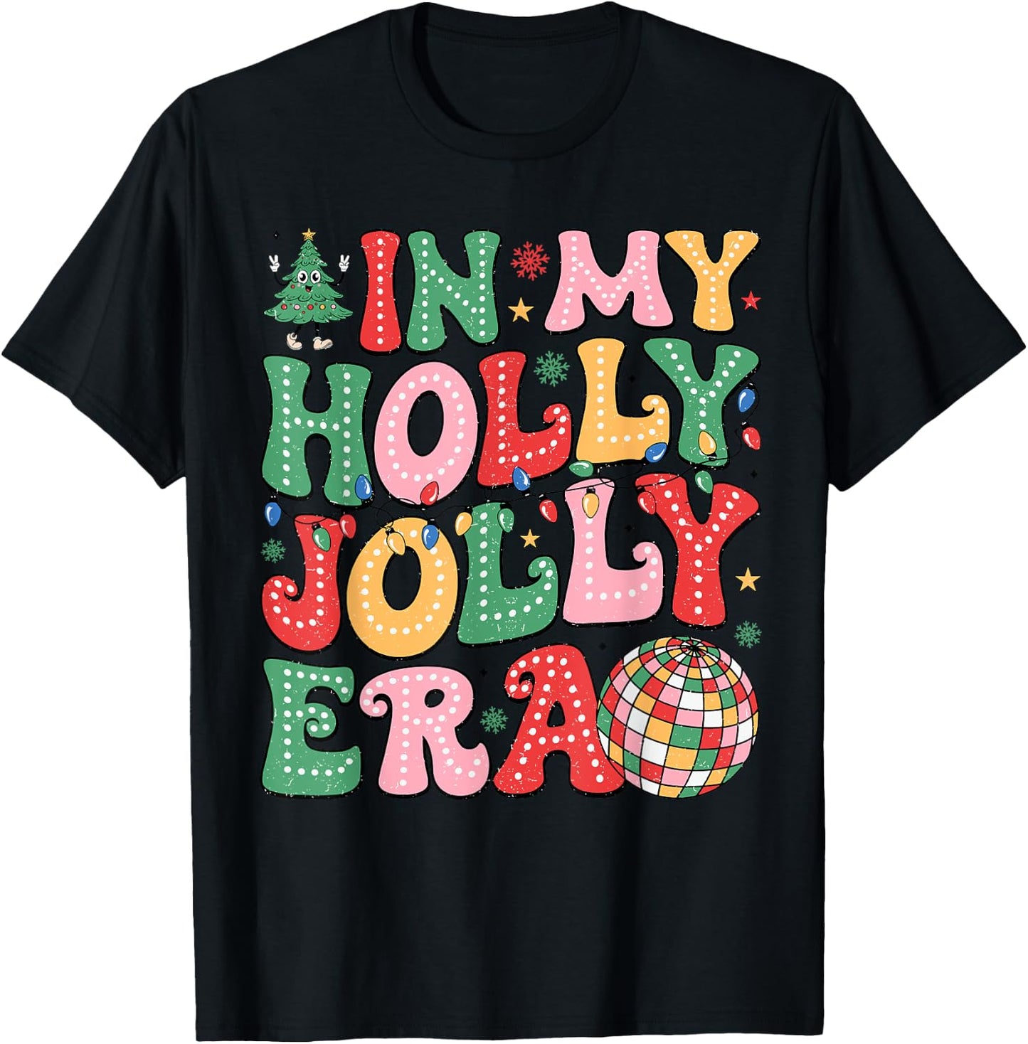 Vintage In My Holly Xmas Jolly Era Christmas Doodle Dots T-Shirt - T-Shirt | Black