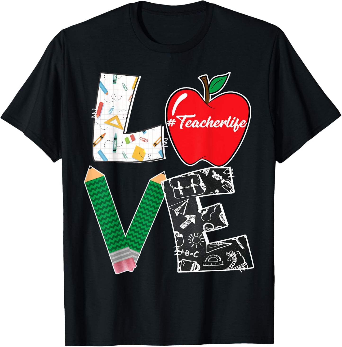 Cute Love Teaching Back to School I love Teacher Life Women Girls Kids T-Shirt - T-Shirt | Black