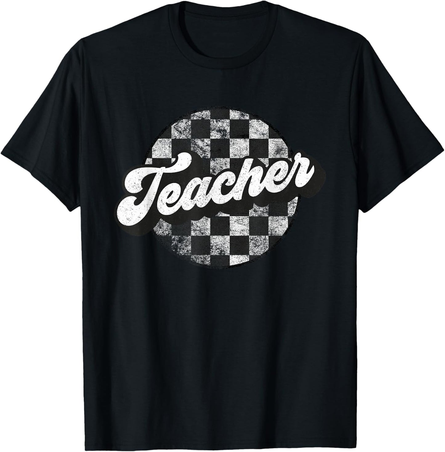 Teacher Appreciation Checkered Funny Retro Matching Vintage T-Shirt - T-Shirt | Black