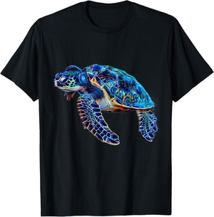 Cool Sea Turtle Animal Lover Beach Hawaiian Headphone Ocean T-Shirt - T-Shirt | Black