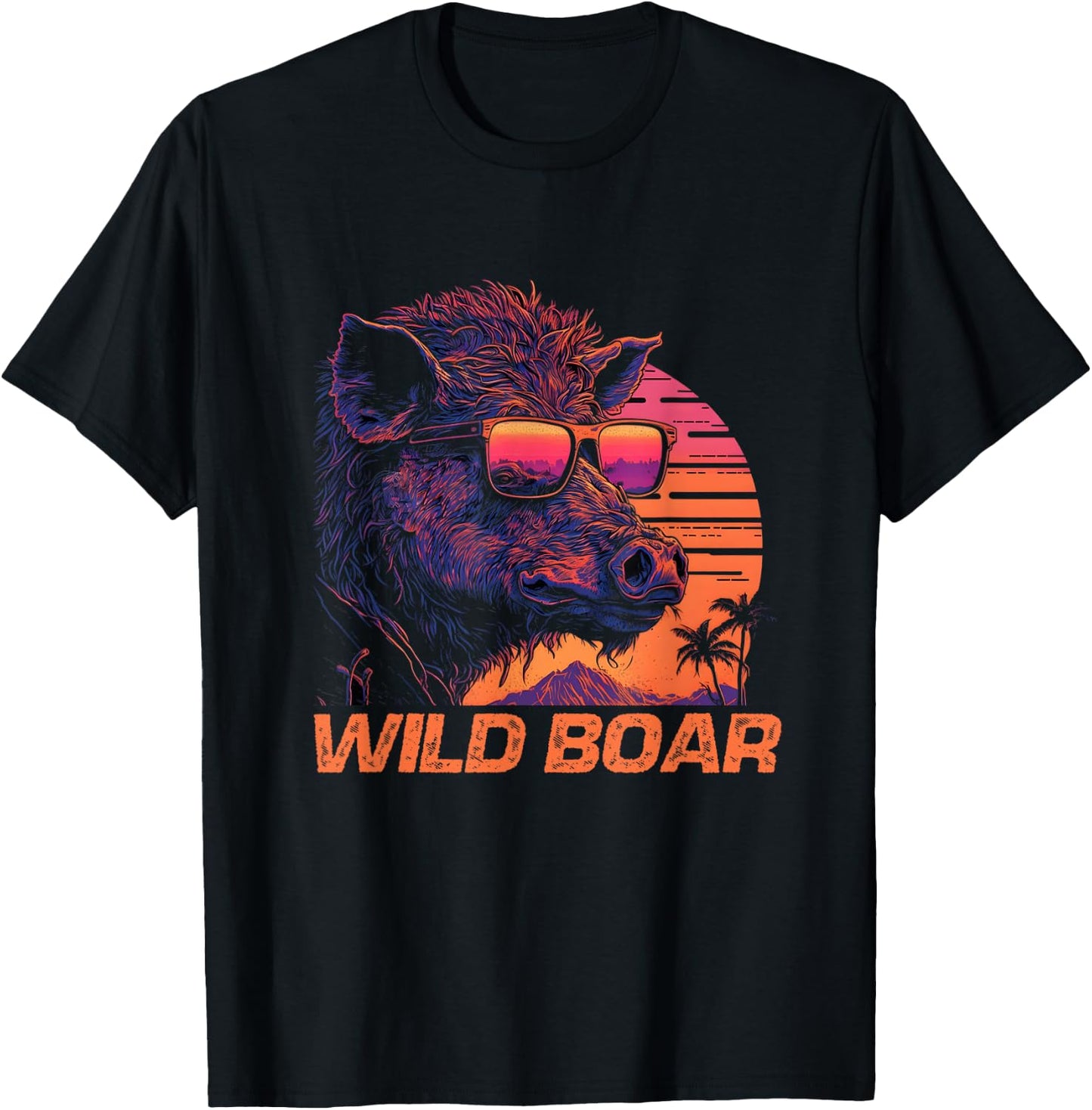 Cool Retro Sunset Sunglasses Wild Boar T-Shirt - T-Shirt | Black