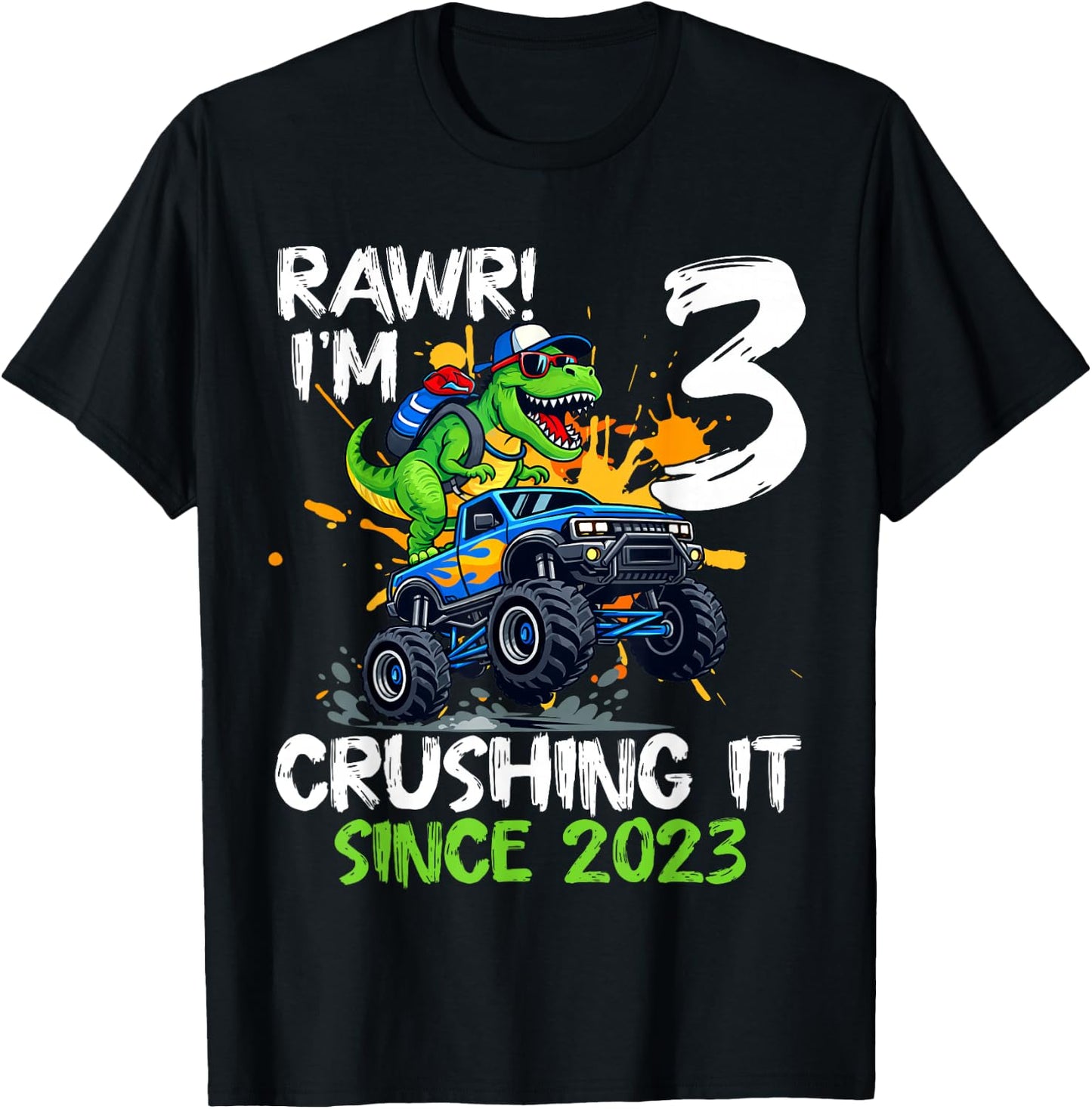 I'm 3 Crushing It Since 2023 Kids 3rd Birthday Monster Truck T-Shirt - T-Shirt | Black