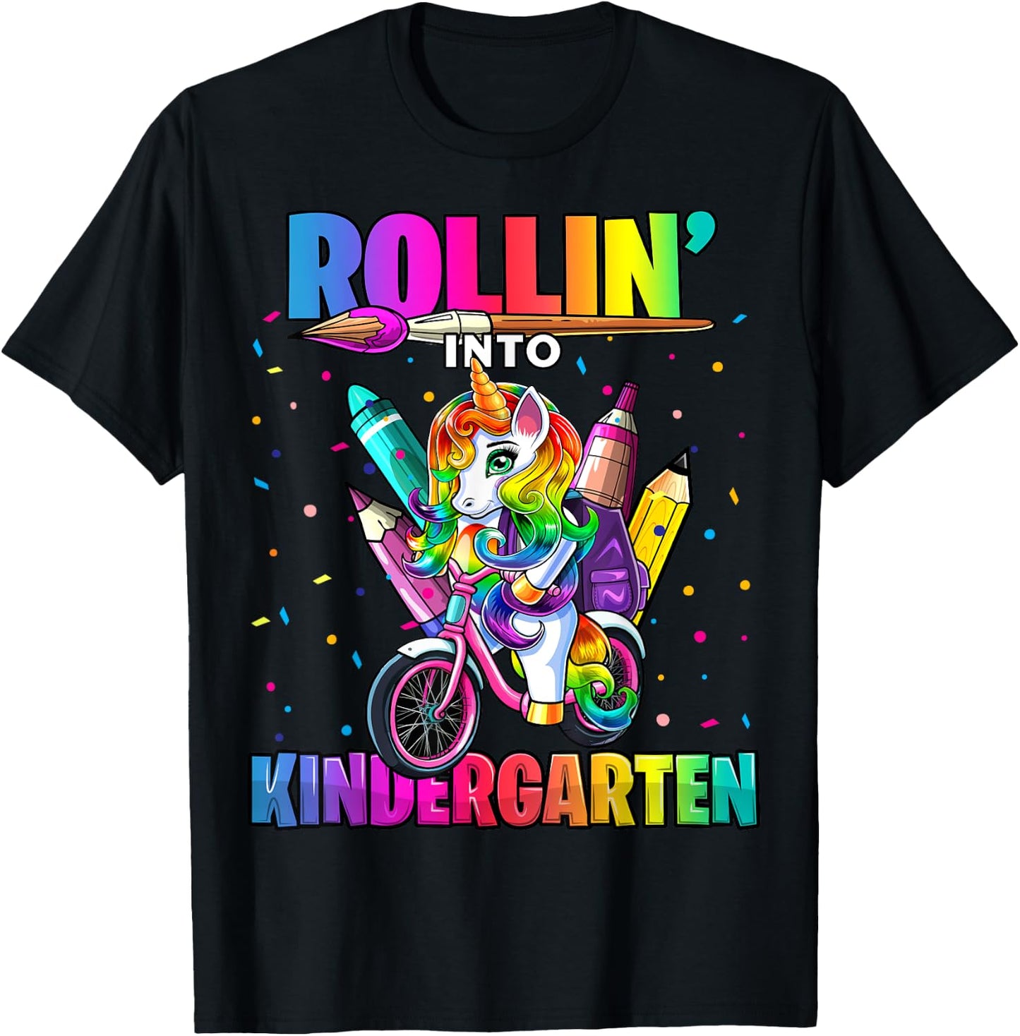 Kindergarten Unicorn Back to School First Day of School Girl T-Shirt - T-Shirt | Black