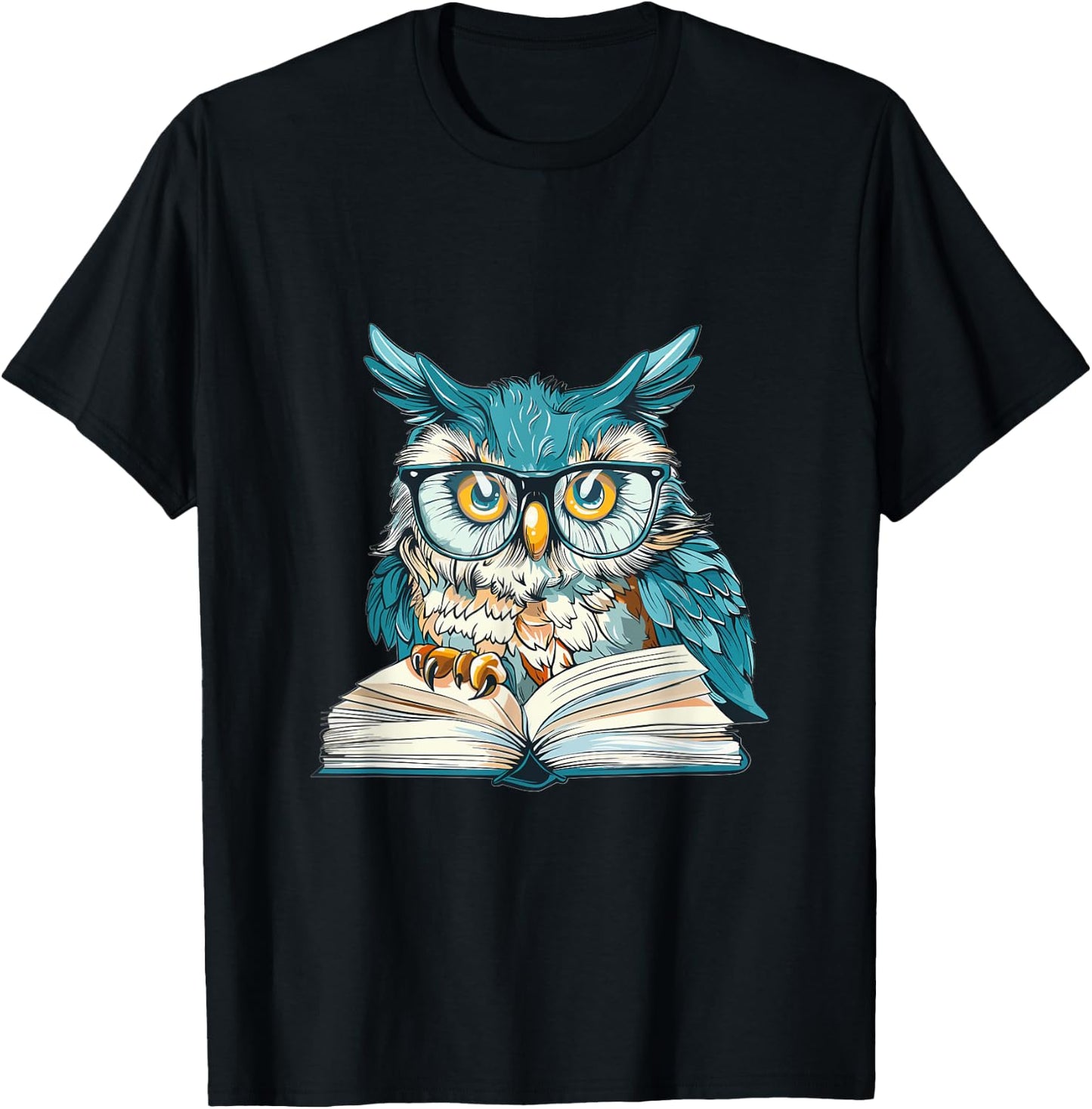 Owl with Books Lover Graphic T-Shirt - T-Shirt | Black