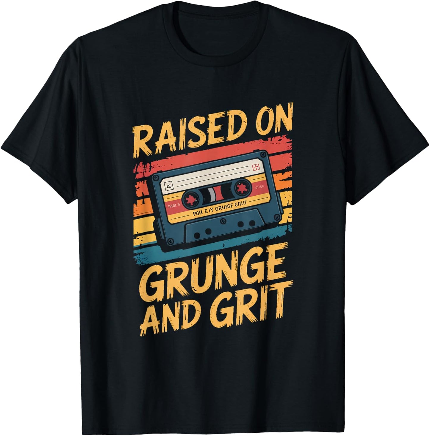 Grunge 90s Cassette Raised On Grunge and Grit T-Shirt - T-Shirt | Black