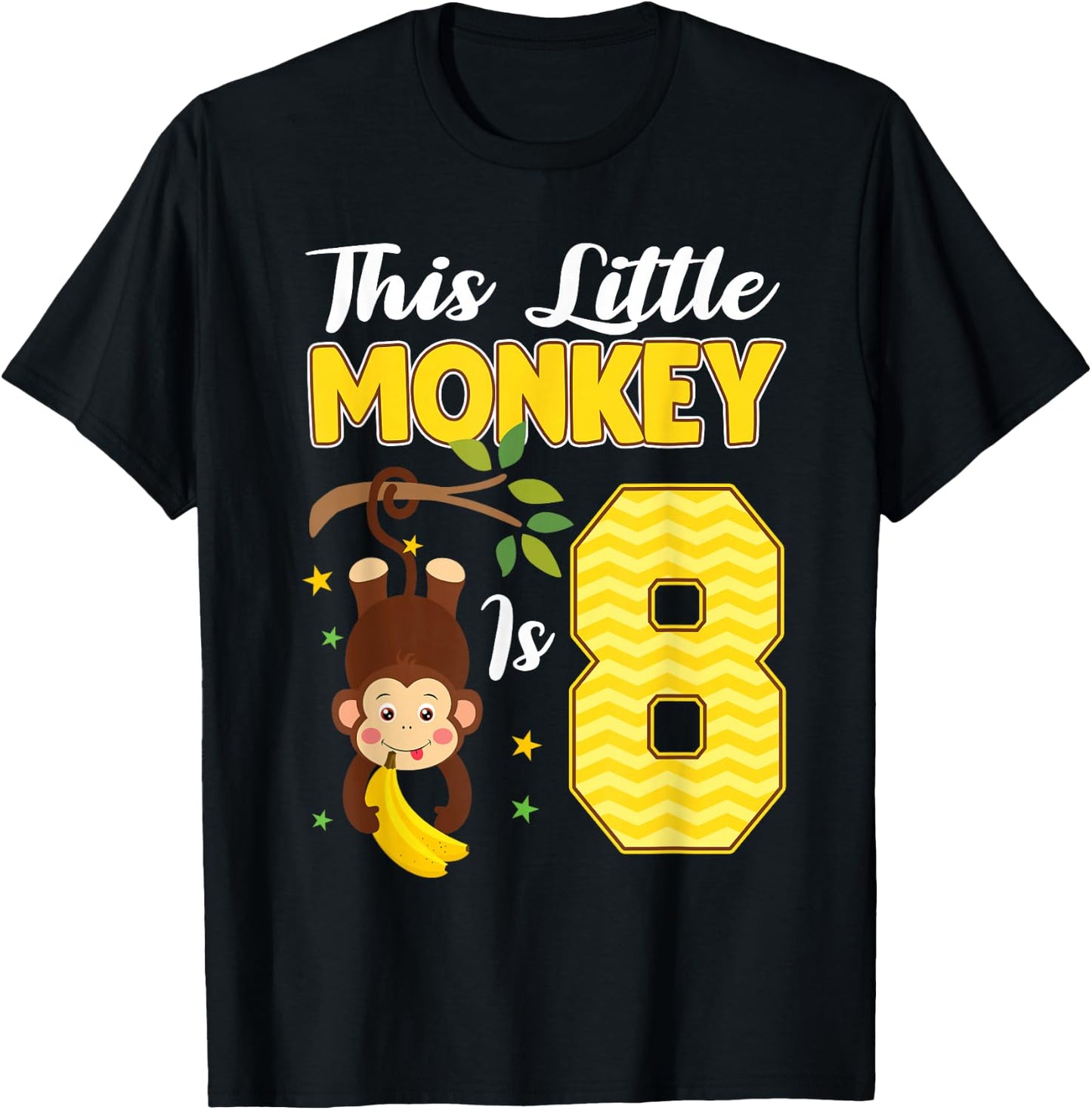 This Little Monkey Is 8 Year Old Birthday 8th Party T-Shirt - T-Shirt | Black