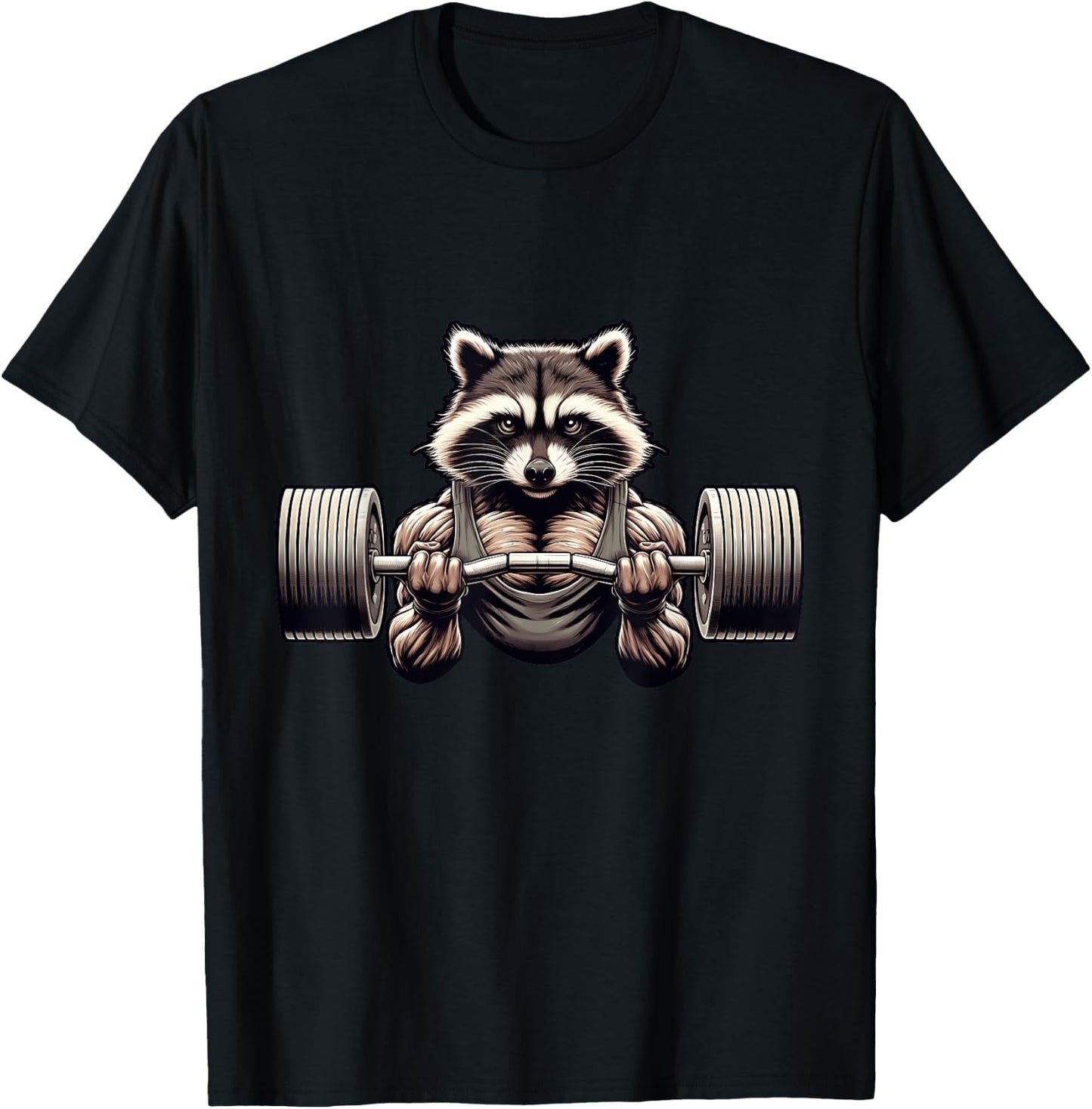 Weightlifting Ripped Raccoon Gym Workout Muscled Raccoon T-Shirt - T-Shirt | Black